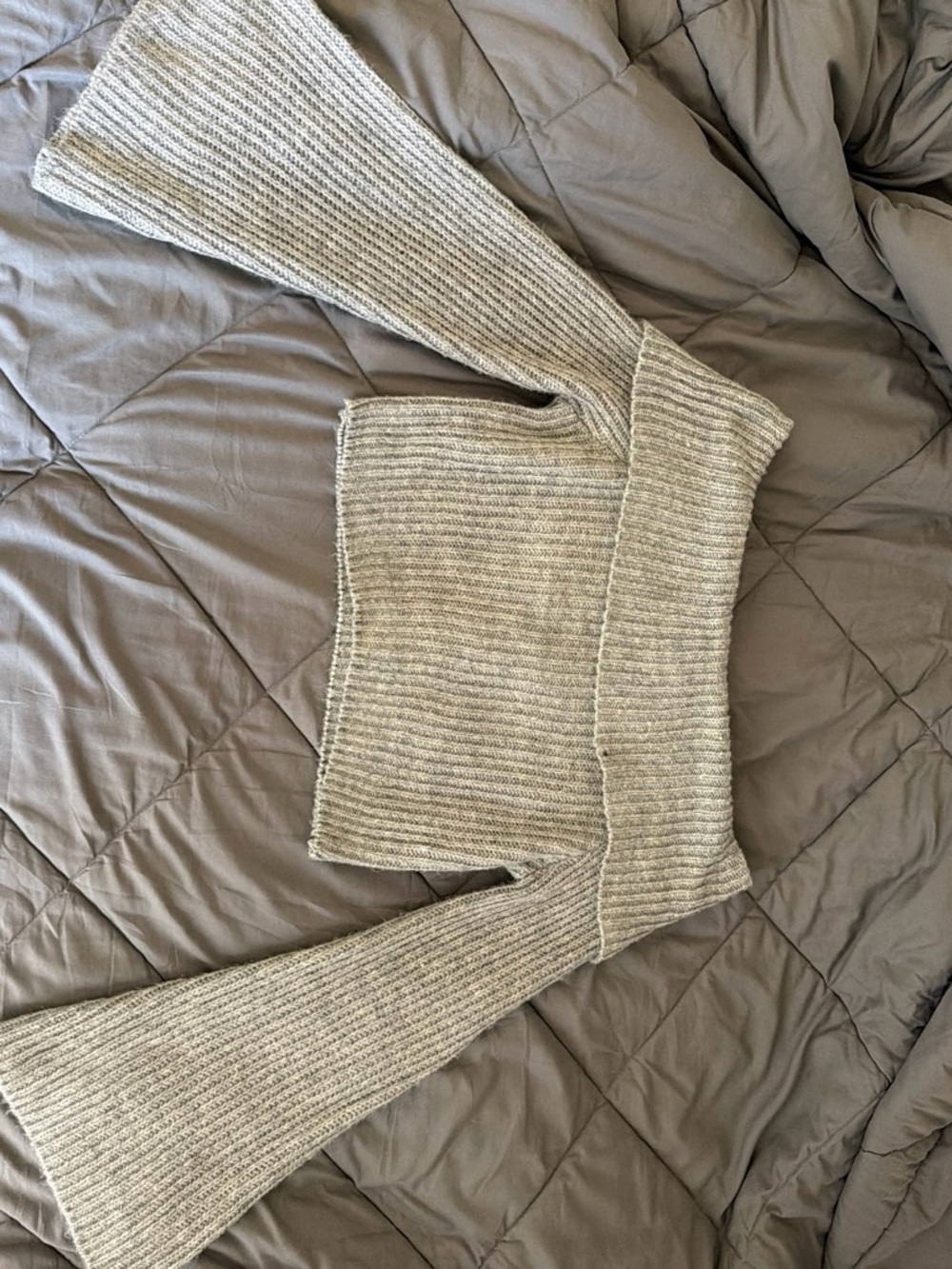 HYFVE Ribbed Off-Shoulder Sweater in Light Beige